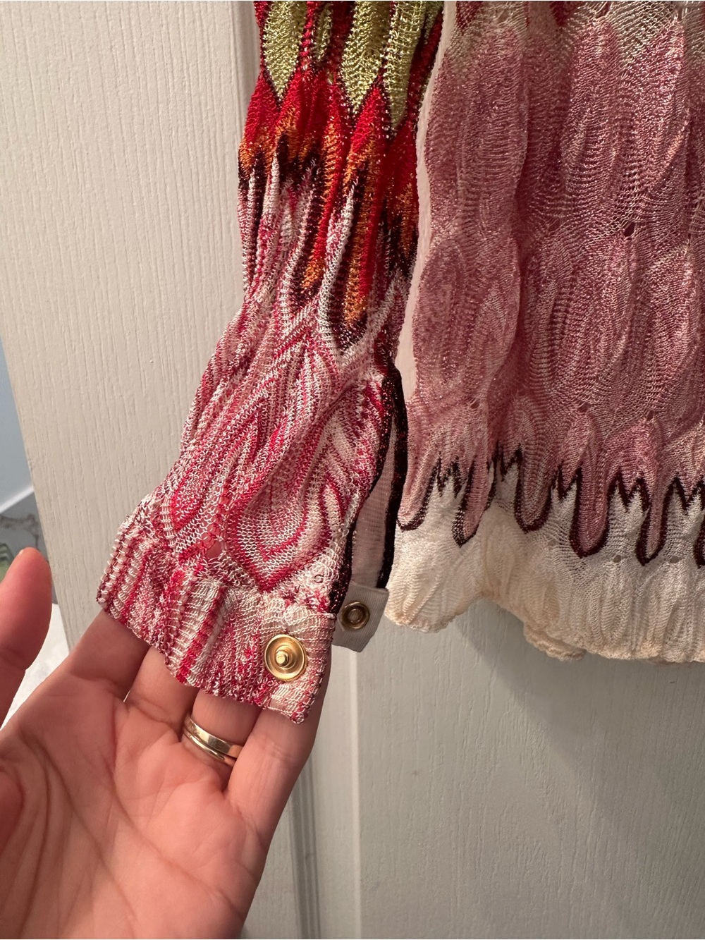 Missoni Multicolor V-Neck Knit Sweater in Pink, Green, Cream IT42 - Picture 7 of 14